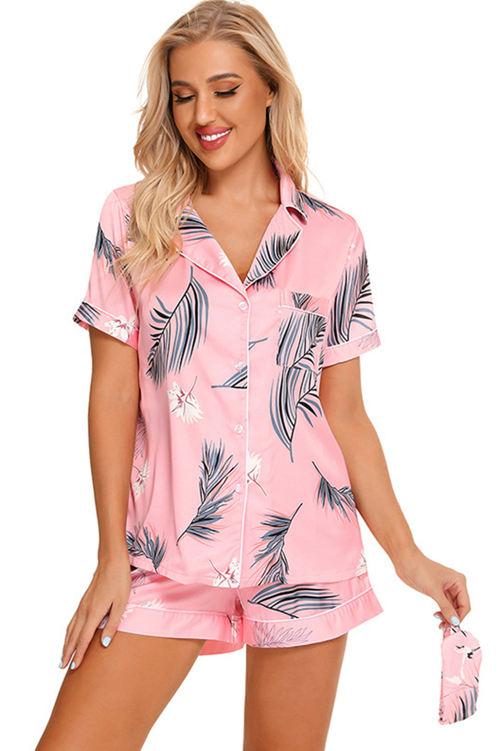 Printed Button Up Short Sleeve Top and Shorts Lounge Set Trendsi