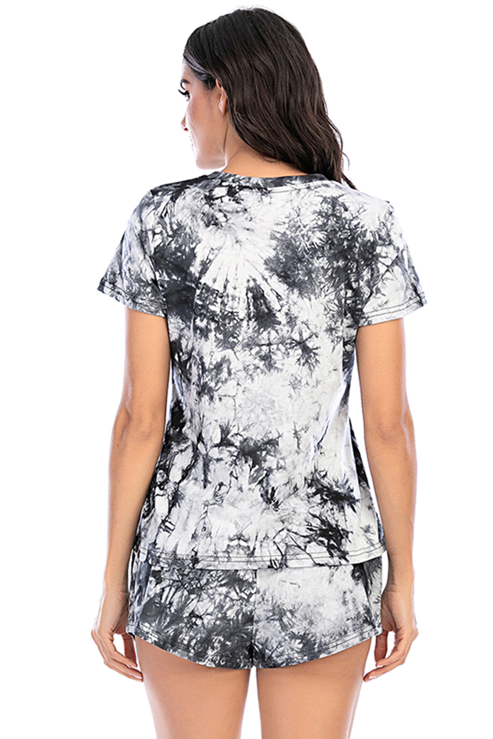 Tie-Dye Round Neck Short Sleeve Top and Shorts Lounge Set Trendsi