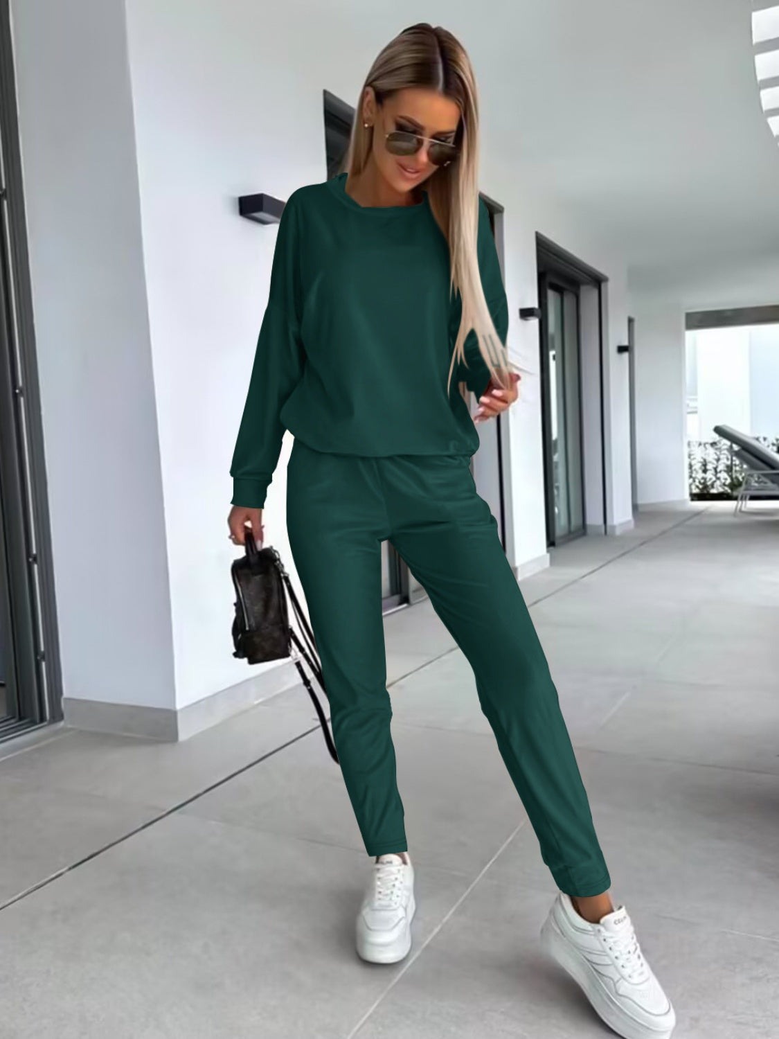 Boat Neck Dropped Shoulder Top and Pants Set Trendsi