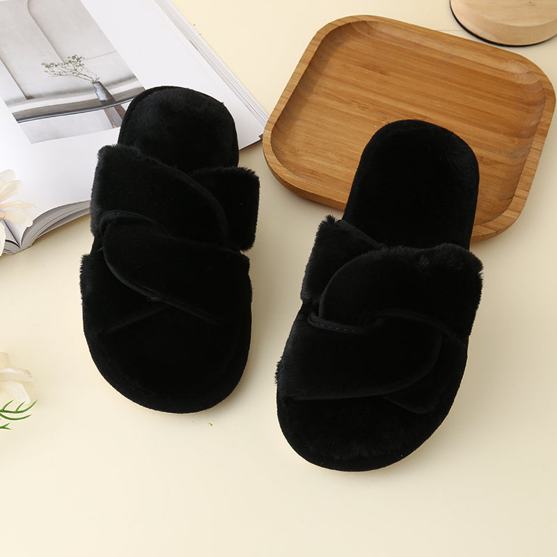 Faux Fur Twisted Strap Slippers Trendsi