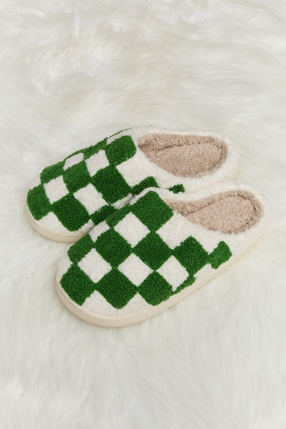 Melody Checkered Print Plush Slide Slippers Trendsi