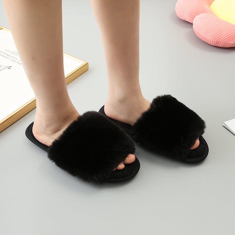 Faux Fur Open Toe Slippers Trendsi