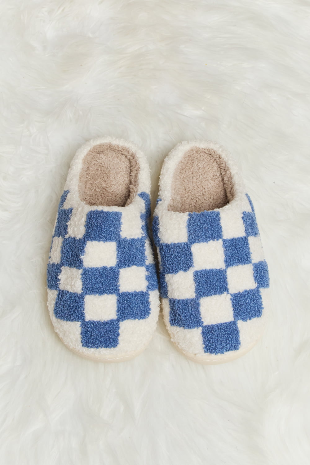 Melody Checkered Print Plush Slide Slippers Trendsi