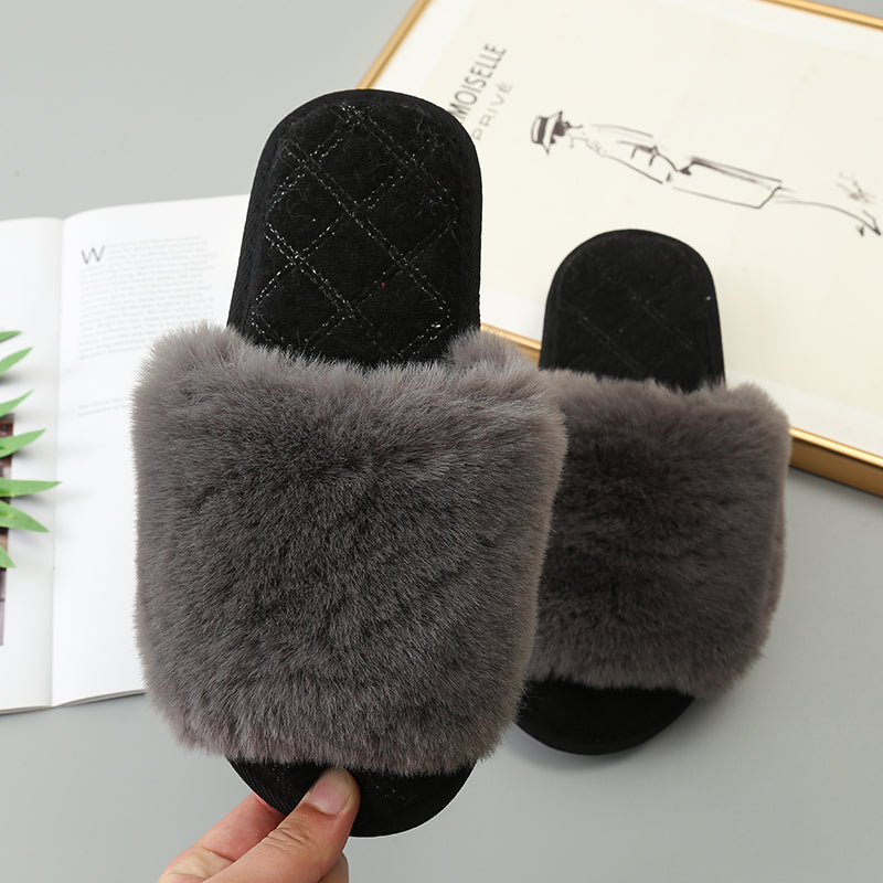 Faux Fur Open Toe Slippers Trendsi