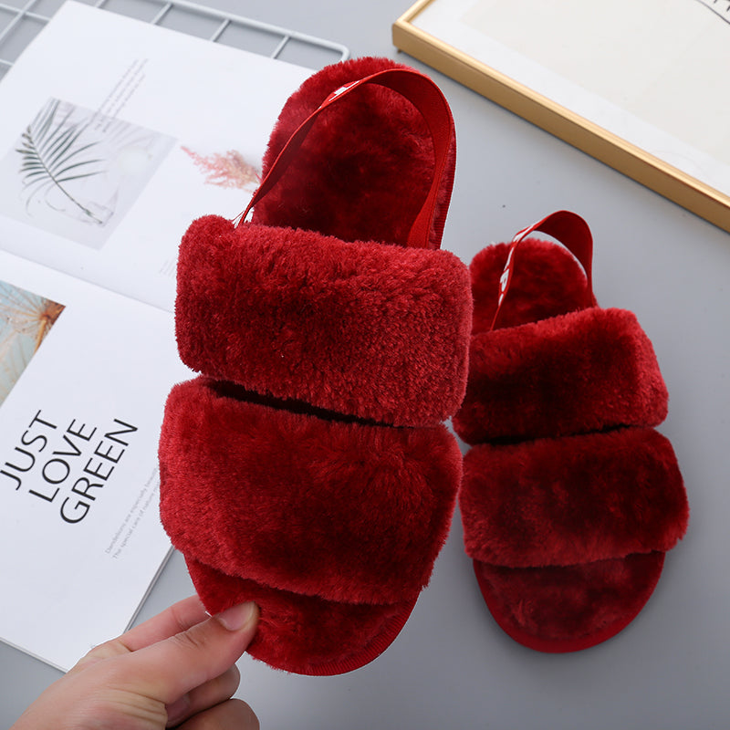 Faux Fur Open Toe Slippers Trendsi