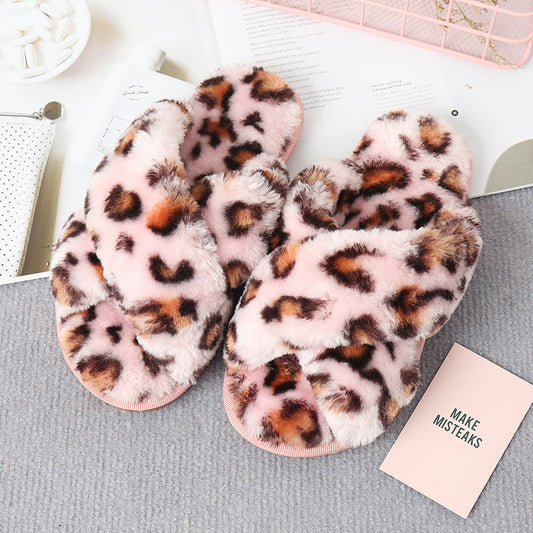 Faux Fur Crisscross Strap Slippers Trendsi