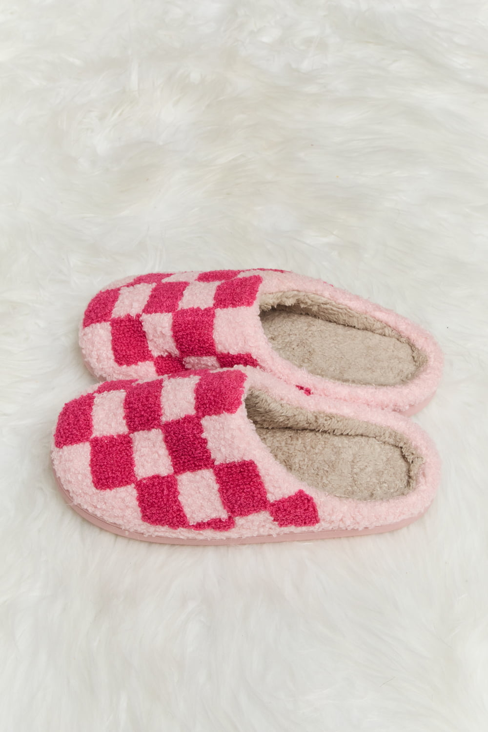 Melody Checkered Print Plush Slide Slippers Trendsi