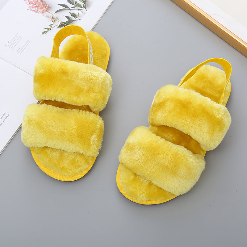 Faux Fur Open Toe Slippers Trendsi