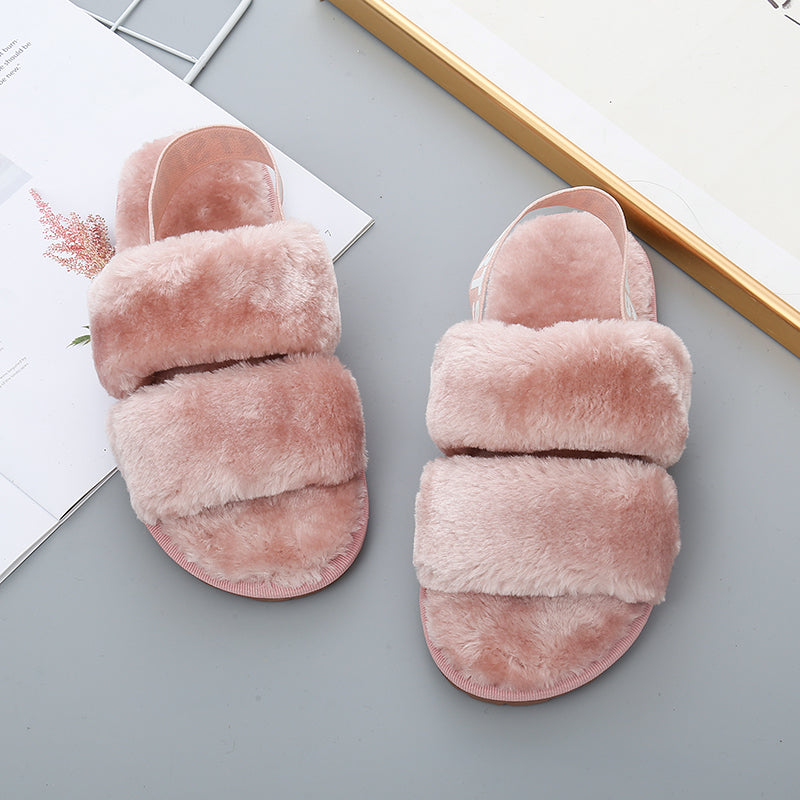 Faux Fur Open Toe Slippers Trendsi