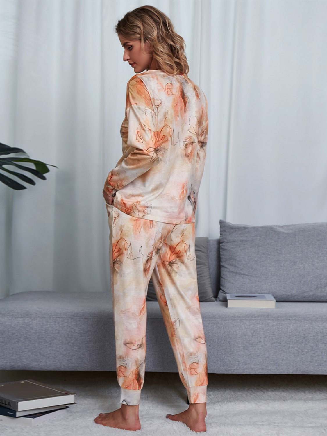 Tie-Dye Round Neck Top and Pants Lounge Set Trendsi