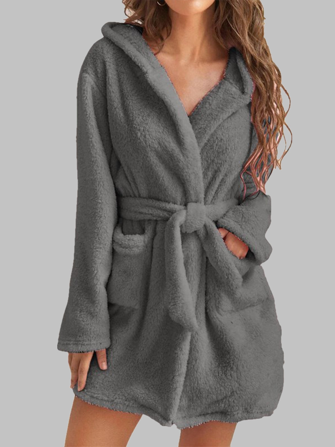 Tie Waist Hooded Robe Trendsi