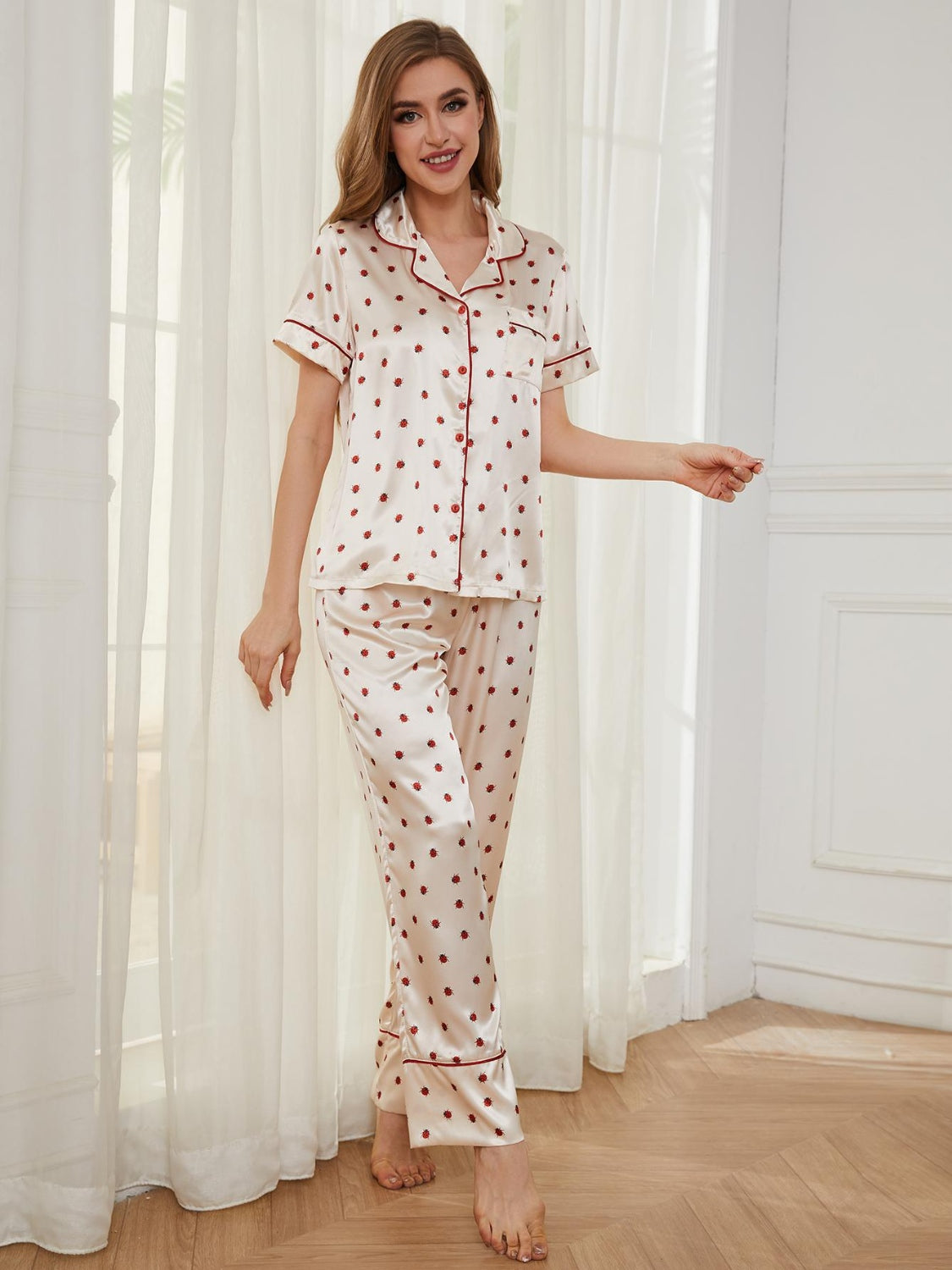 Contrast Piping Pocketed Top and Pants Lounge Set Trendsi