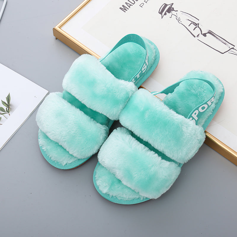 Faux Fur Open Toe Slippers Trendsi