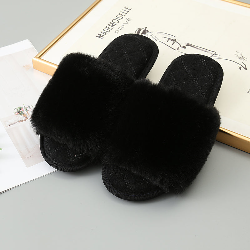 Faux Fur Open Toe Slippers Trendsi