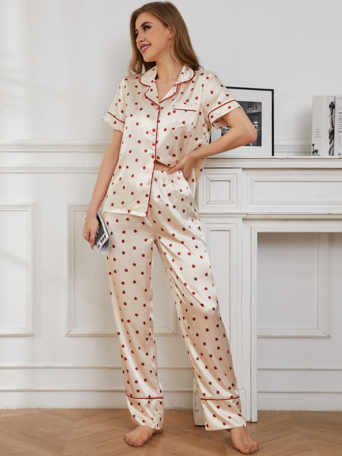 Contrast Piping Pocketed Top and Pants Lounge Set Trendsi