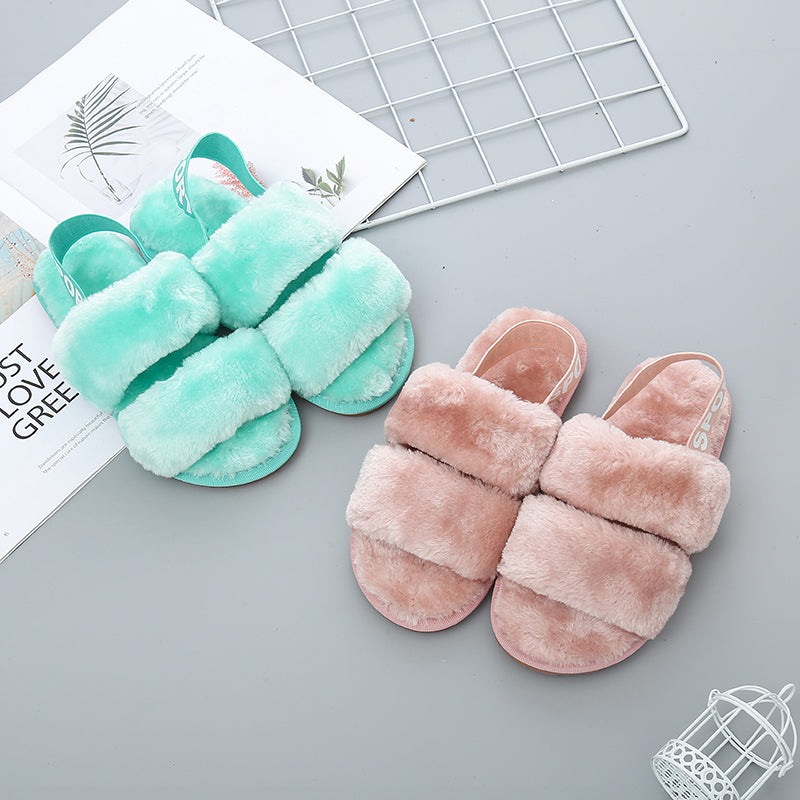 Faux Fur Open Toe Slippers Trendsi