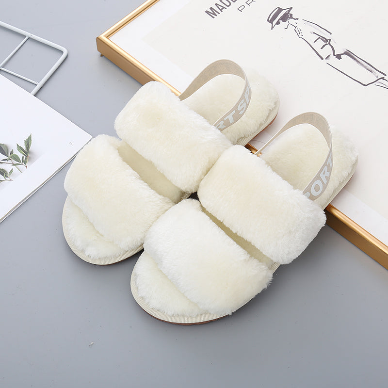 Faux Fur Open Toe Slippers Trendsi