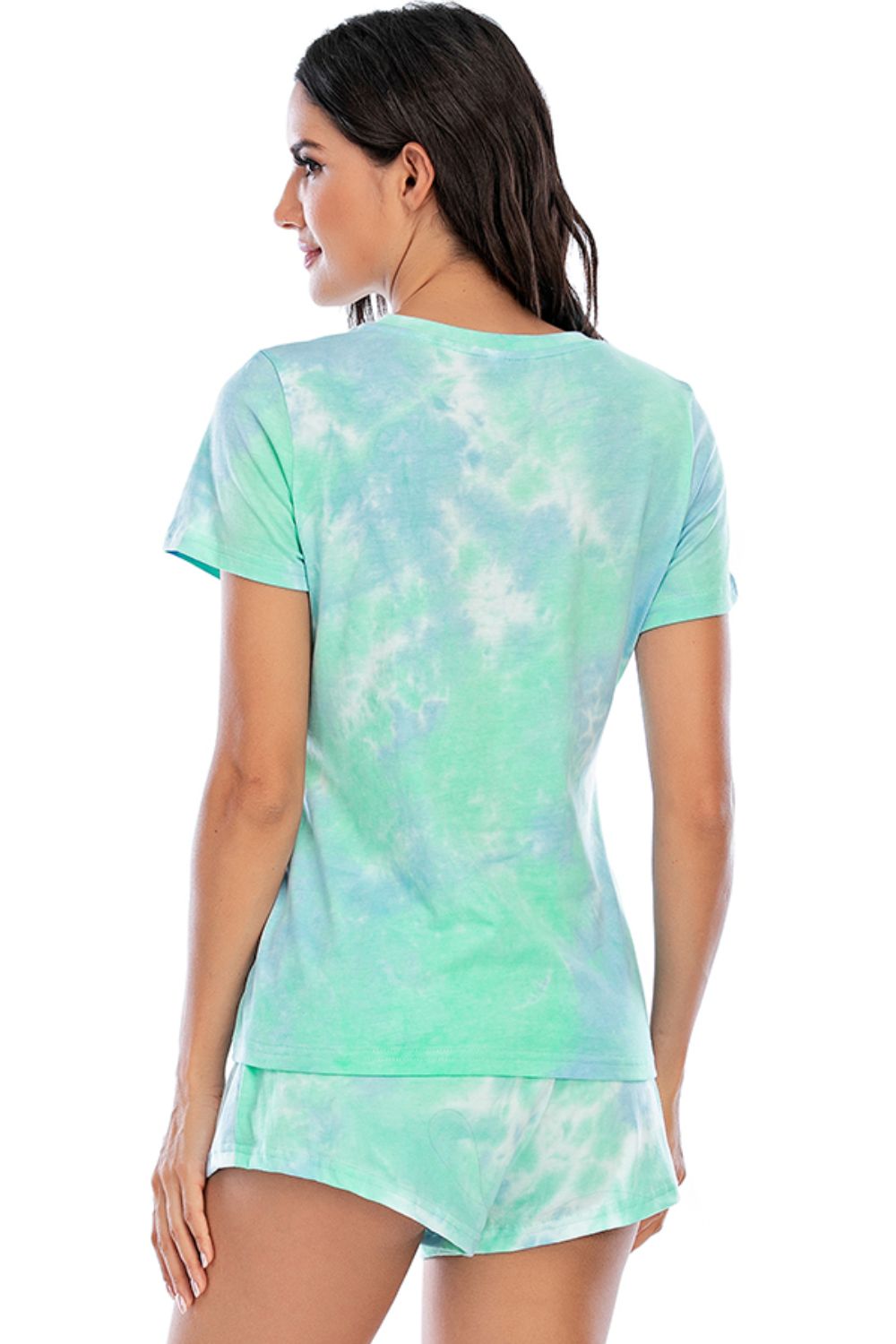 Tie-Dye Round Neck Short Sleeve Top and Shorts Lounge Set Trendsi