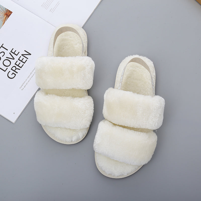 Faux Fur Open Toe Slippers Trendsi