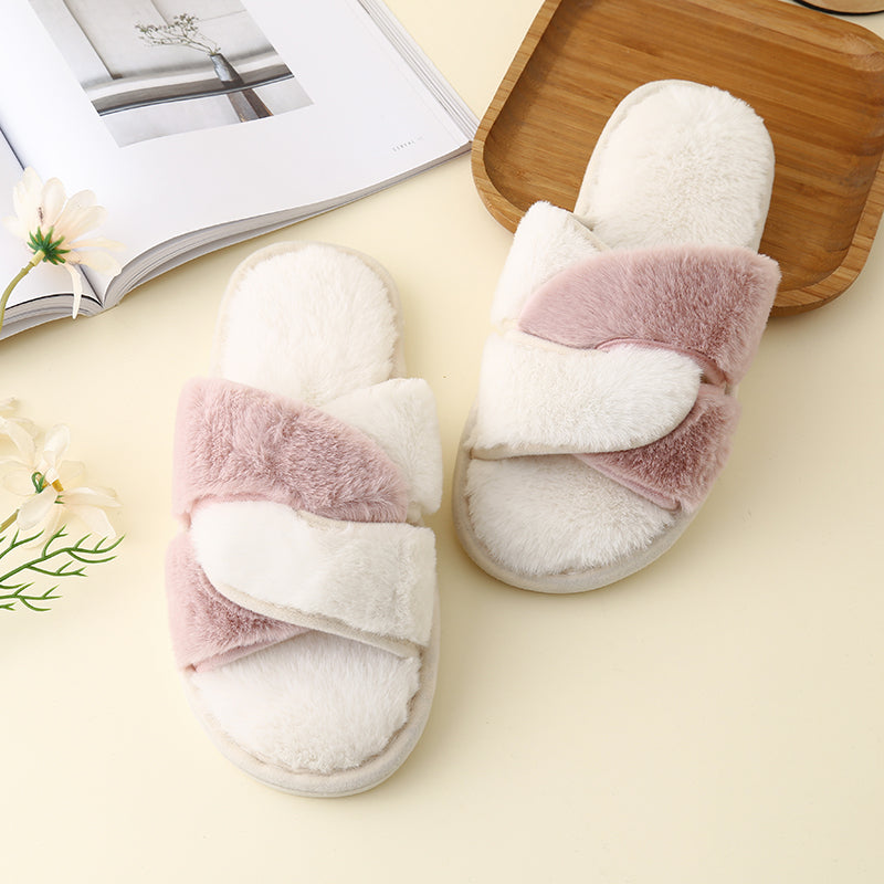 Faux Fur Twisted Strap Slippers Trendsi