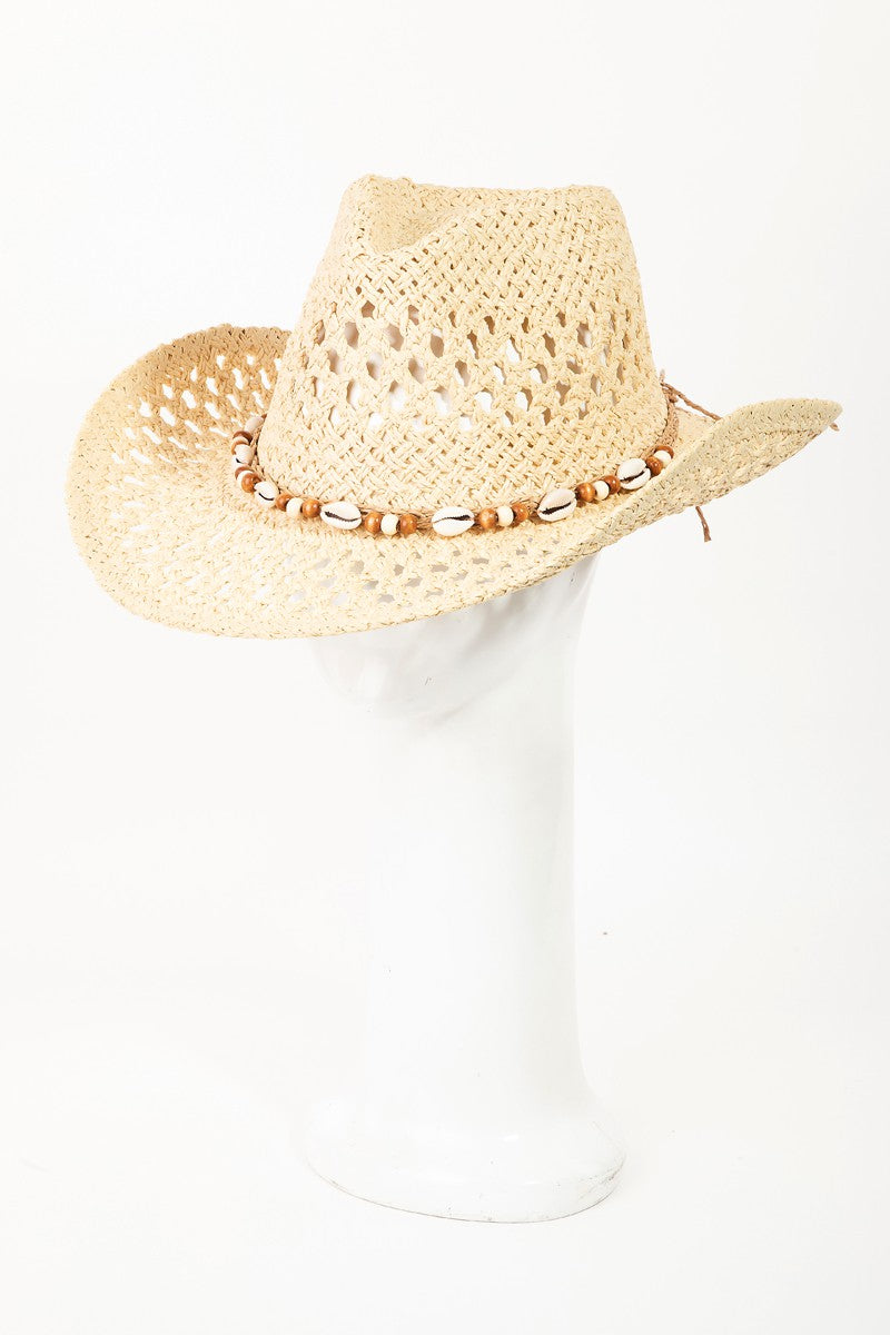 Fame Cowrie Shell Beaded String Straw Hat Trendsi