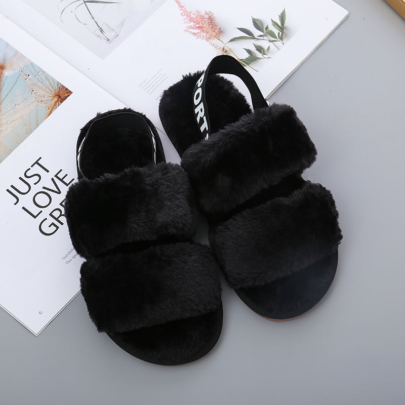 Faux Fur Open Toe Slippers Trendsi