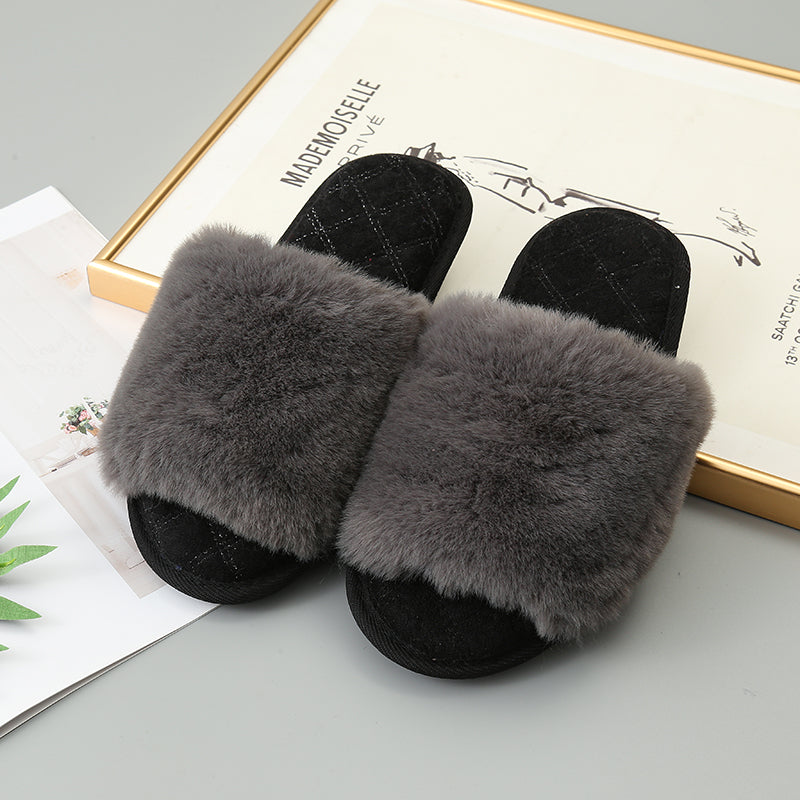 Faux Fur Open Toe Slippers Trendsi