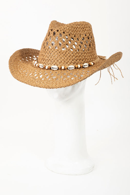 Fame Cowrie Shell Beaded String Straw Hat Trendsi