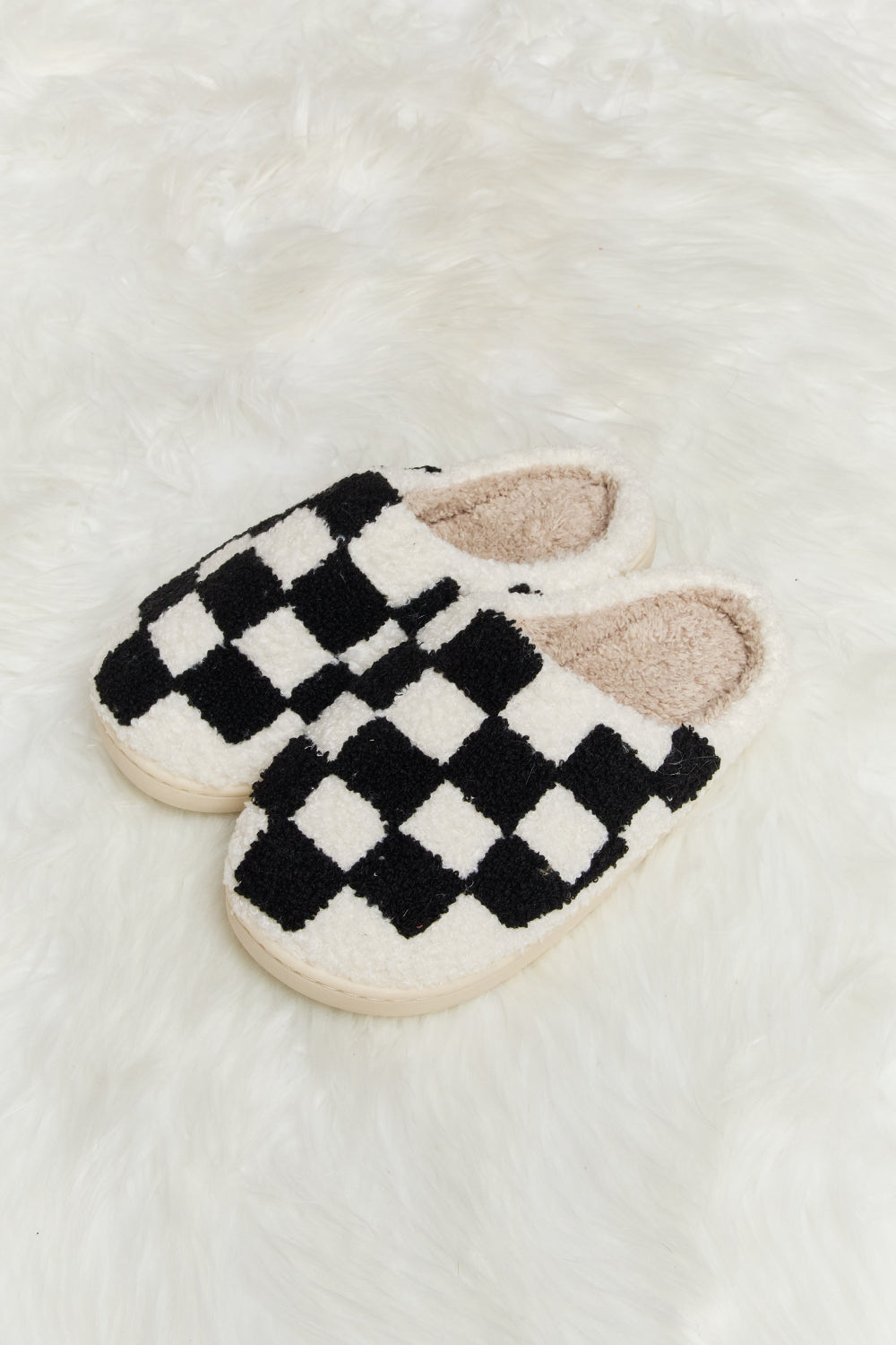 Melody Checkered Print Plush Slide Slippers Trendsi