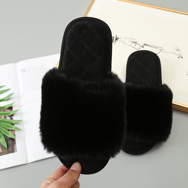 Faux Fur Open Toe Slippers Trendsi