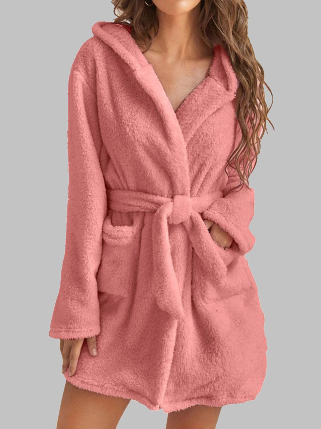 Tie Waist Hooded Robe Trendsi