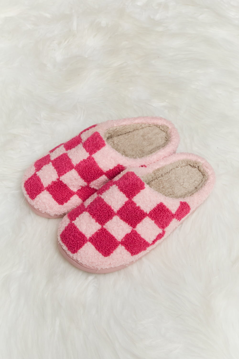 Melody Checkered Print Plush Slide Slippers Trendsi