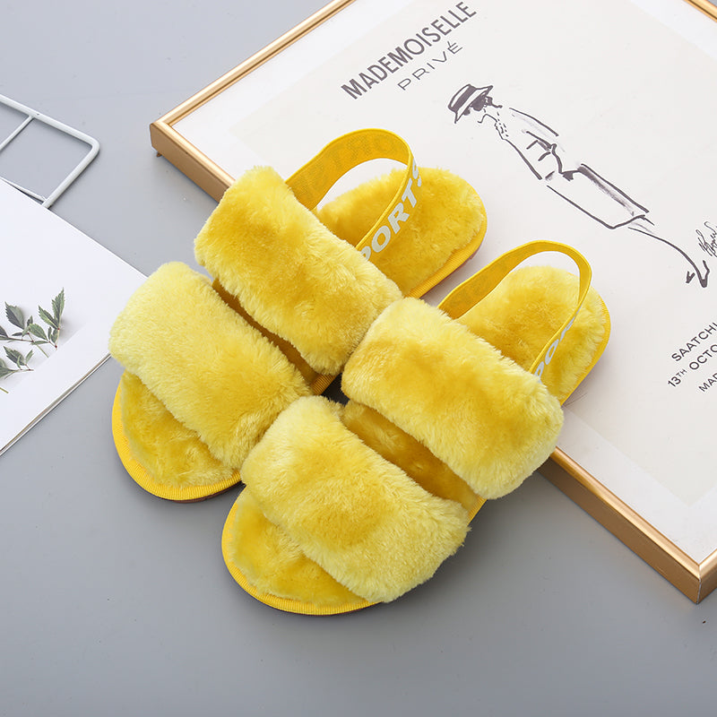 Faux Fur Open Toe Slippers Trendsi