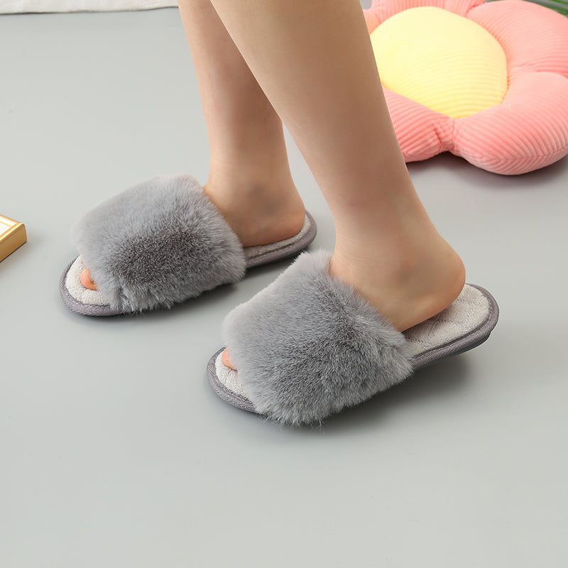 Faux Fur Open Toe Slippers Trendsi