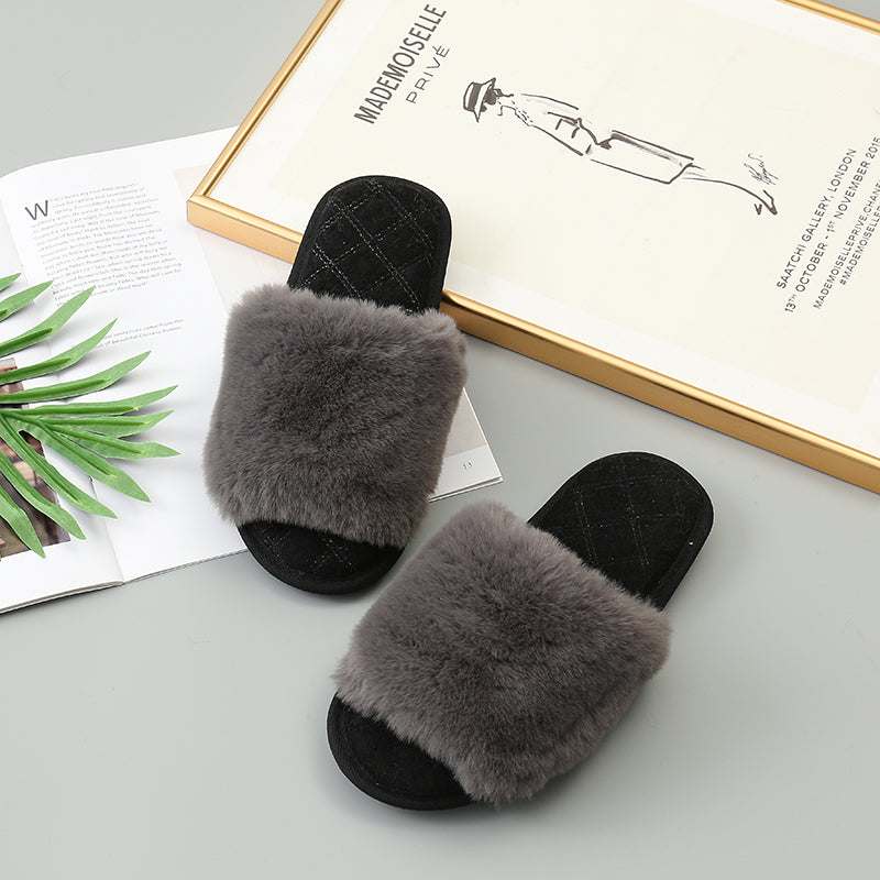 Faux Fur Open Toe Slippers Trendsi