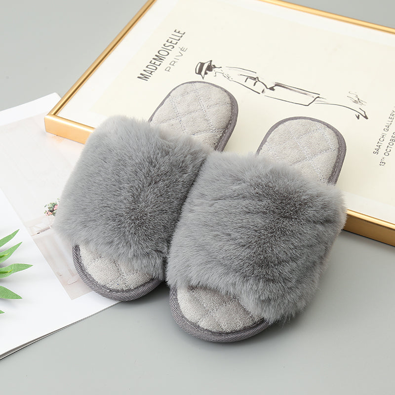 Faux Fur Open Toe Slippers Trendsi