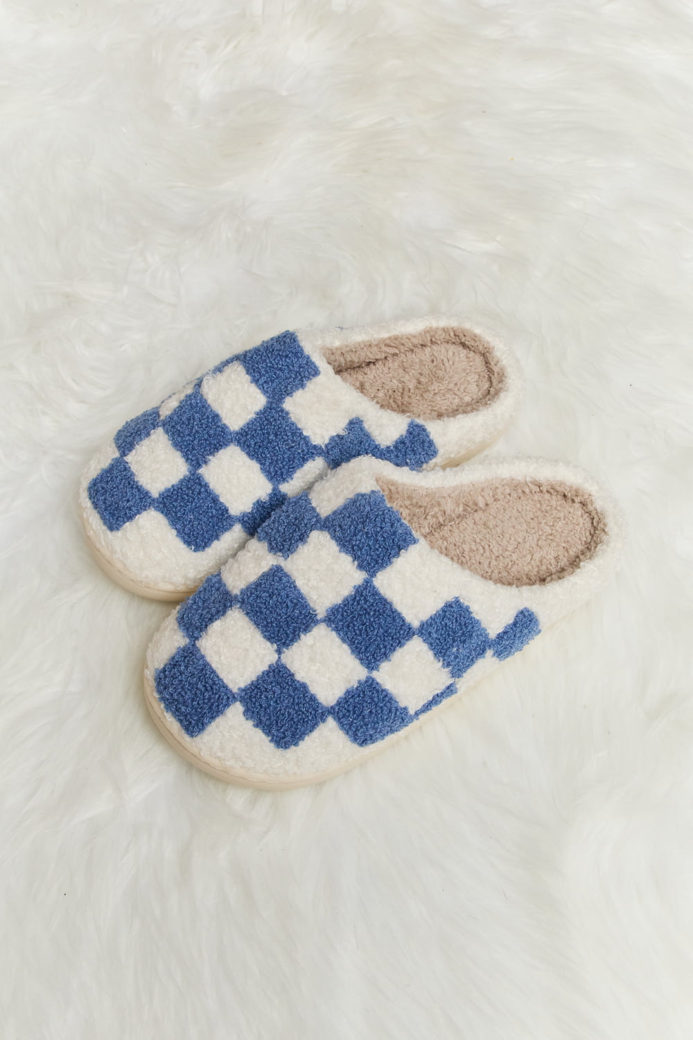 Melody Checkered Print Plush Slide Slippers Trendsi