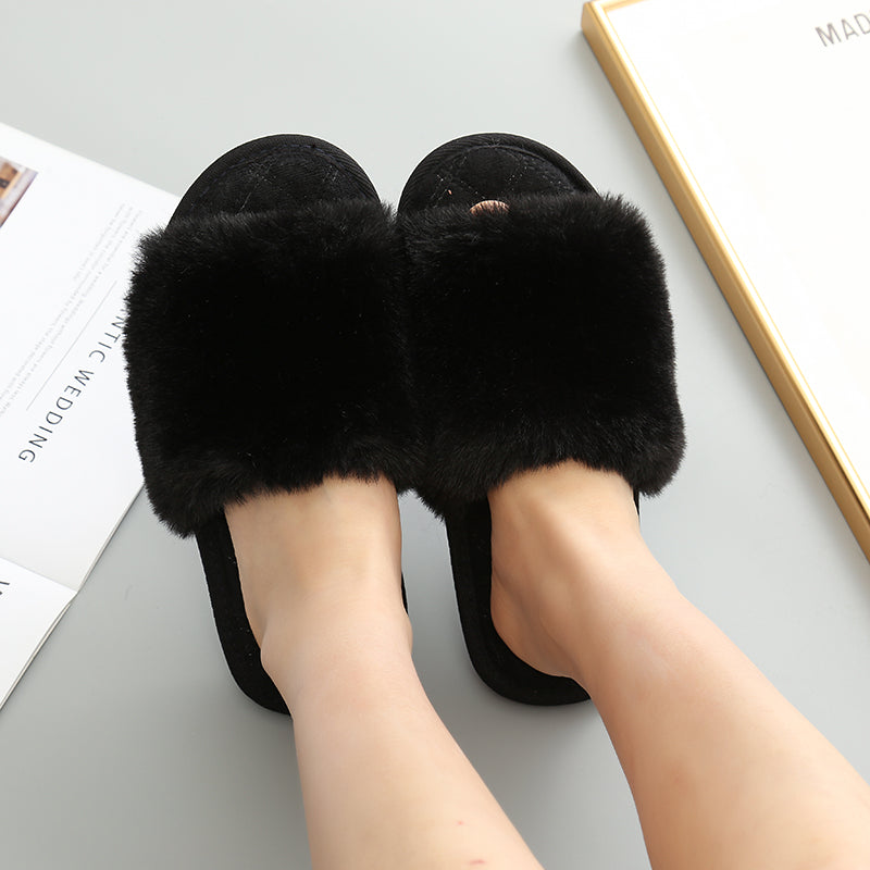 Faux Fur Open Toe Slippers Trendsi