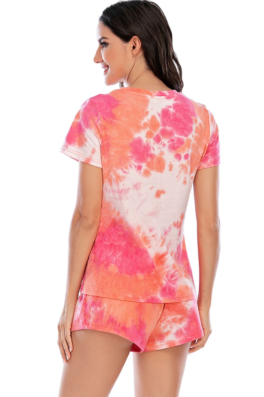 Tie-Dye Round Neck Short Sleeve Top and Shorts Lounge Set Trendsi