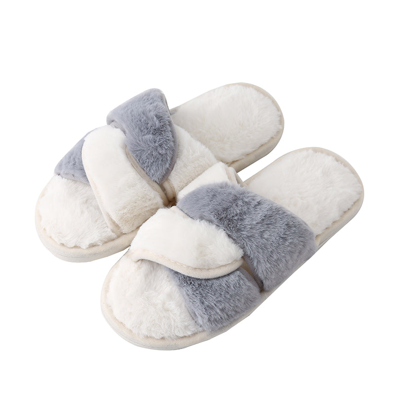 Faux Fur Twisted Strap Slippers Trendsi