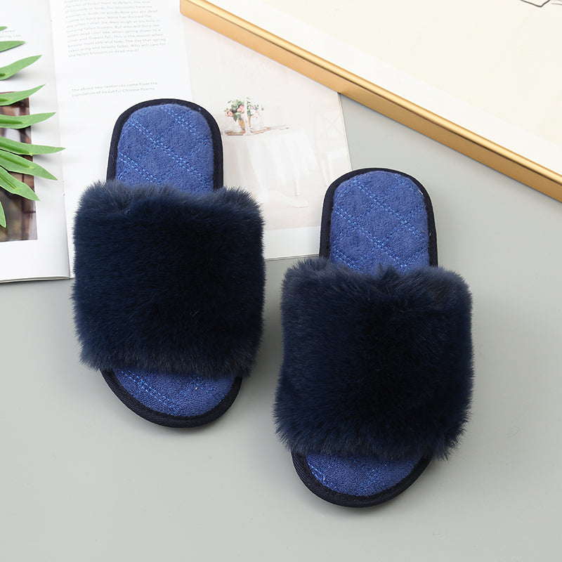 Faux Fur Open Toe Slippers Trendsi