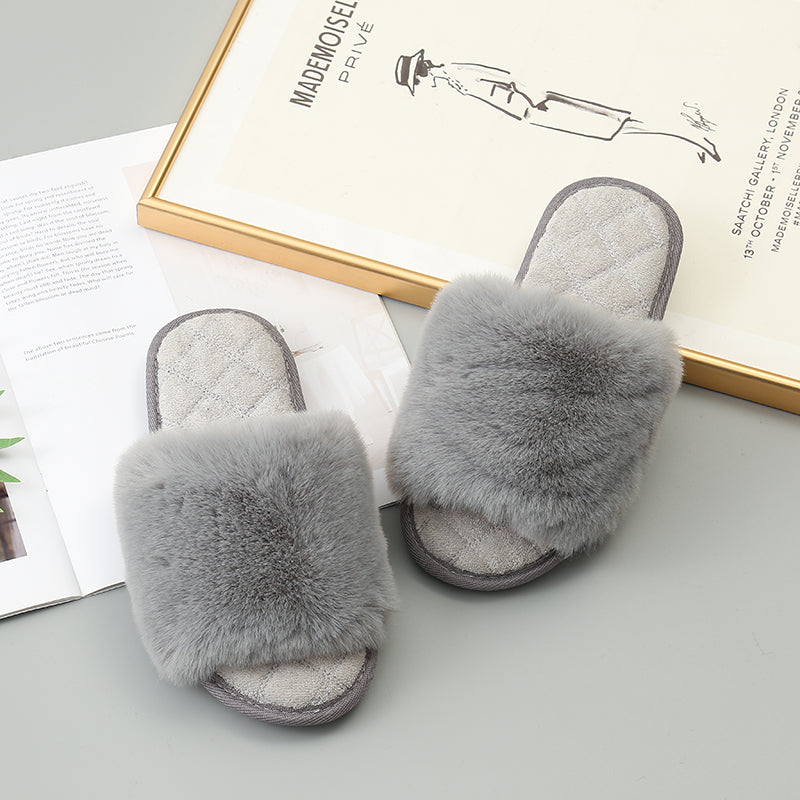 Faux Fur Open Toe Slippers Trendsi