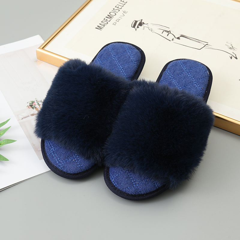 Faux Fur Open Toe Slippers Trendsi