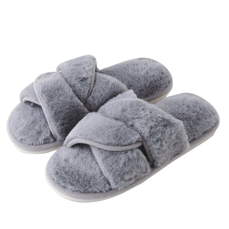 Faux Fur Twisted Strap Slippers Trendsi