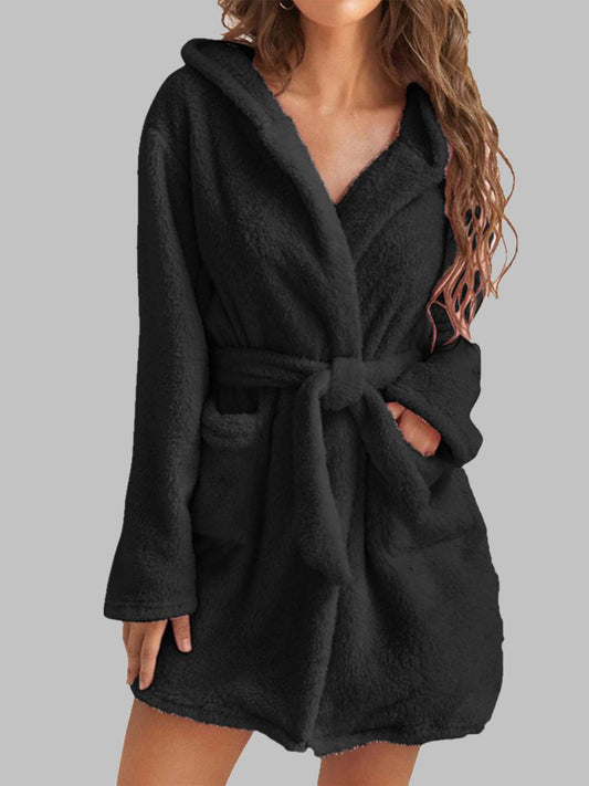 Tie Waist Hooded Robe Trendsi