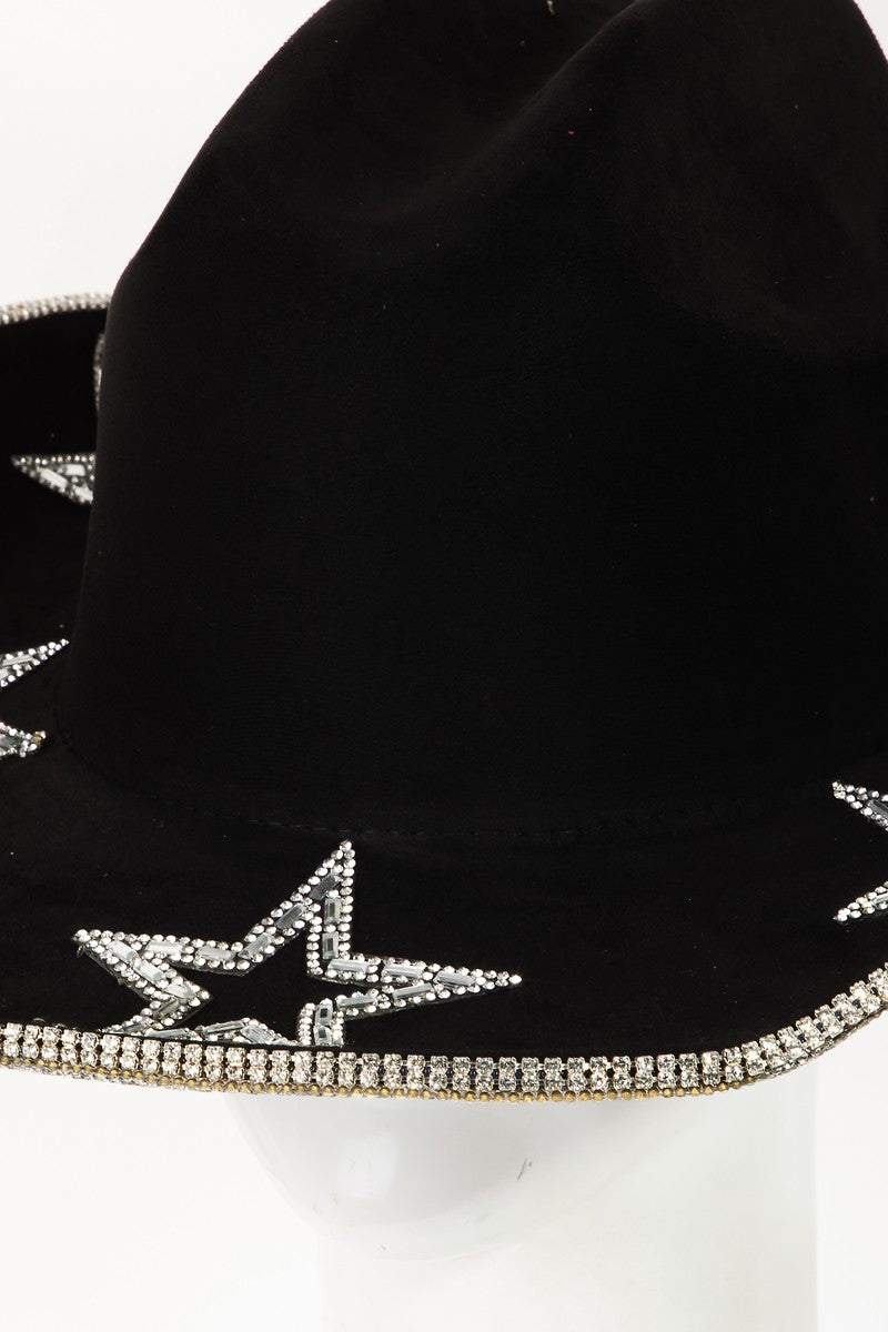 Fame Rhinestone Star Wide Brim Faux Suede Hat Trendsi