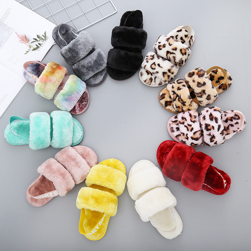 Faux Fur Open Toe Slippers Trendsi