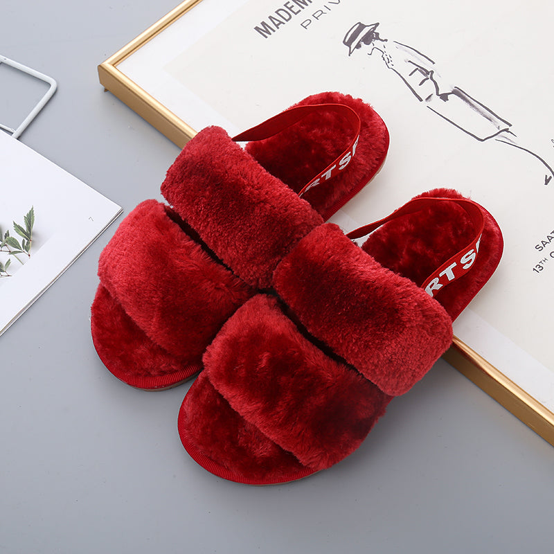 Faux Fur Open Toe Slippers Trendsi