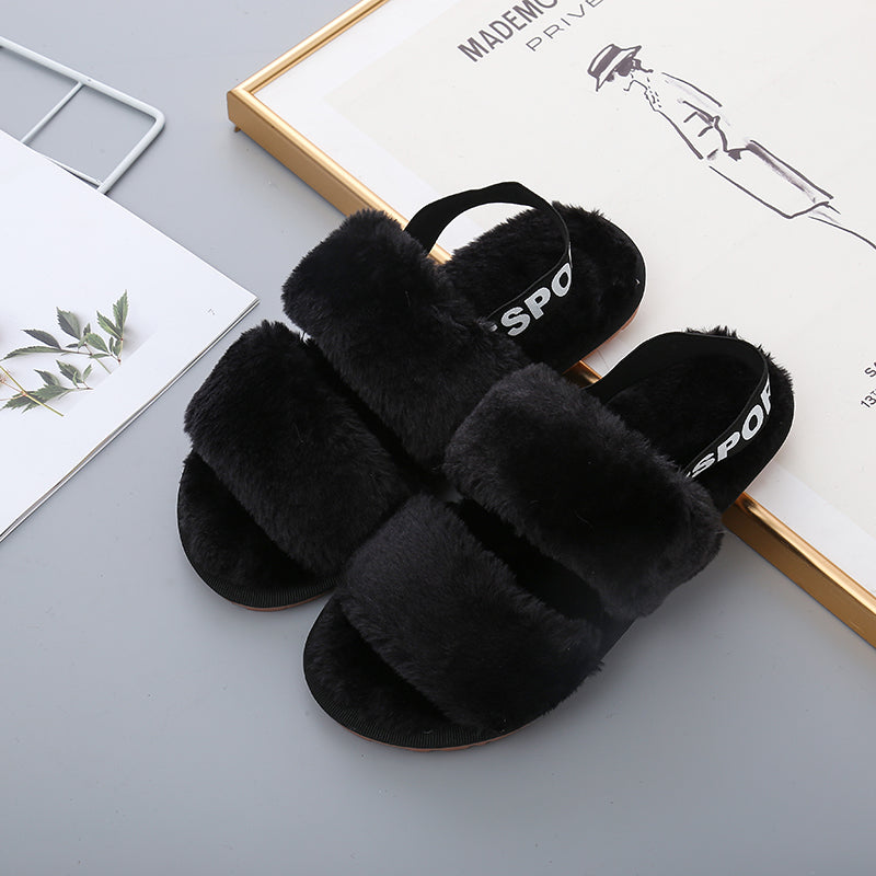 Faux Fur Open Toe Slippers Trendsi