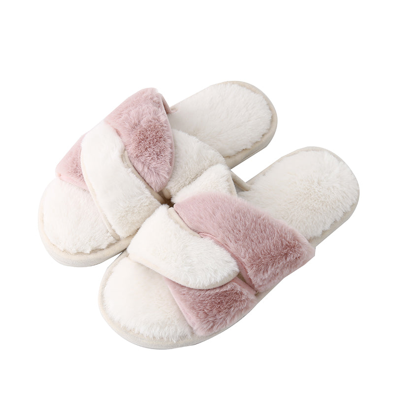 Faux Fur Twisted Strap Slippers Trendsi